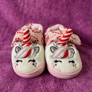Primark Kids Unicorn Candy Cane Slippers Pink White Size 4